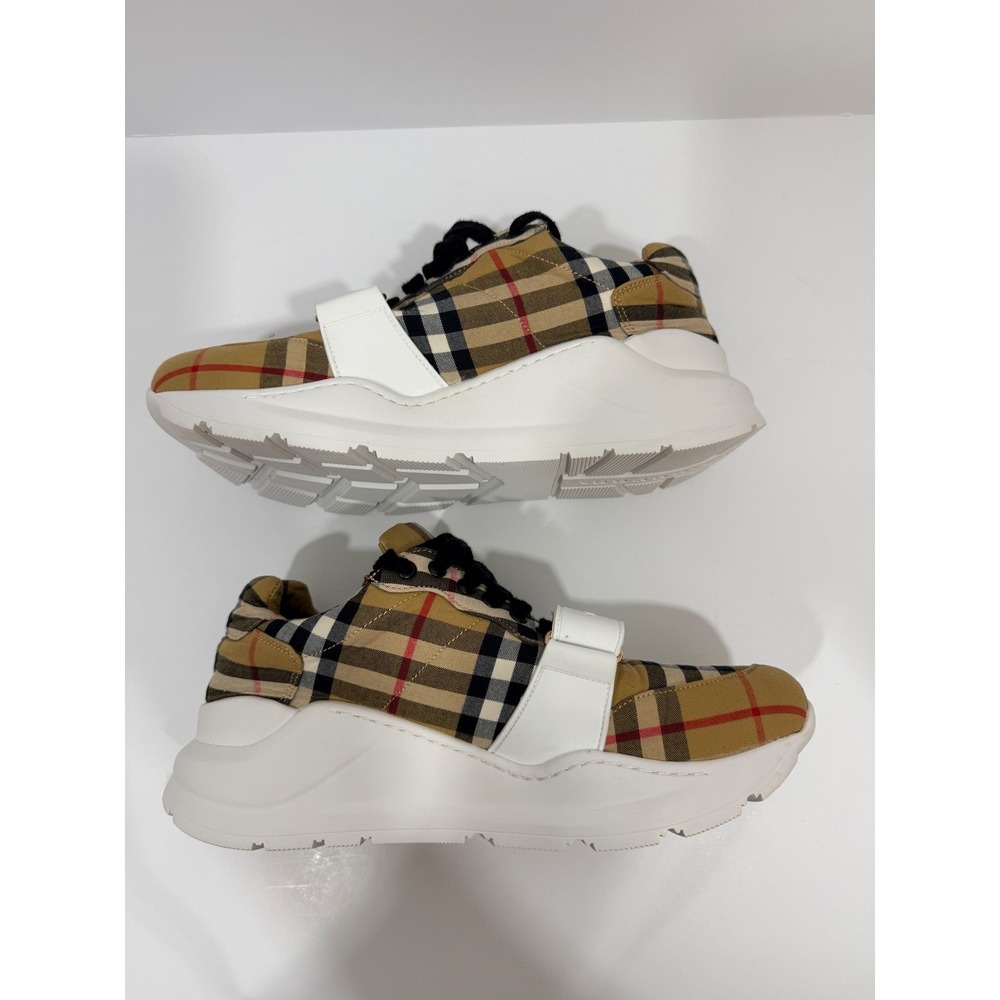 Burberry Ramsey Sneakers Womens 38 Beige Vintage Check Leather Platform - Picture 10 of 14
